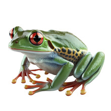 Green Frog On Transparent Background. 3d Render Illustration. Generative AI.
