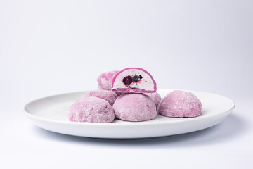 Delicious mochi on a white background, close-up. Traditional Japanese dessert
