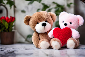 Wall Mural - adorable valentine's day teddy bear gift soft toy, stuffed toy with hearts