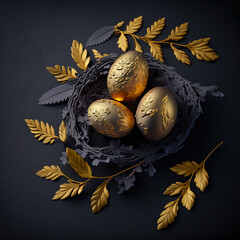 golden easter egg. golden and black eggs decoration. easter decoration