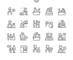 Poster - Cashier. Cash machine. Grocery store cashier stands. Shop, supermarket. Pixel Perfect Vector Thin Line Icons. Simple Minimal Pictogram