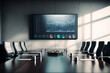 An Elegant and empty meeting boardroom with presentation. A conference table with a big TV screen, representing the idea of teamwork and collaboration in business. corporate business Generative AI 