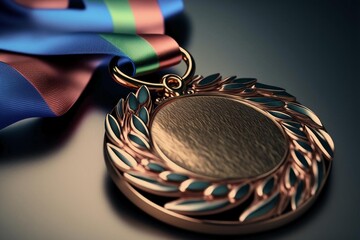 A blank medal hanging from a ribbon, representing the idea of reward and accomplishment. luxury reward and achievements. Generative AI.