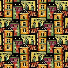 Seamless pattern with a town.