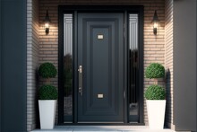 Premium Entrance Door With Side Lighting And Wall Section