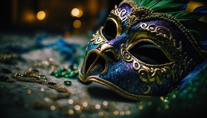 Mardi Gras carnival medieval mask illustration generative ai