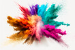 © Farnaces - Multicolored explosion of rainbow holi powder paint isolated on white background. Generative AI