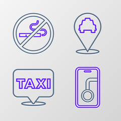 Canvas Print - Set line City map navigation, Location with taxi, and No Smoking icon. Vector