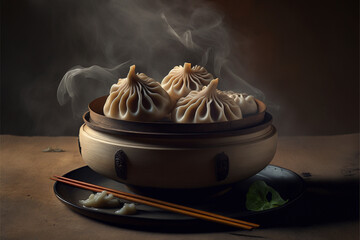 Wall Mural - Oriental cuisine small steamed meatfilled buns