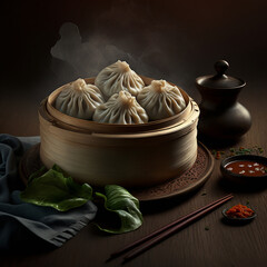 Poster - Oriental cuisine small steamed meatfilled buns