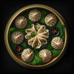 Wall Mural - Oriental cuisine small steamed meatfilled buns