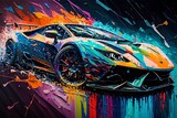 Fototapeta Paryż - Sport car splash art colorfull generative ai