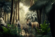 Life In The Jungle With Tall Trees , Fauna And Flora. Generative Ai