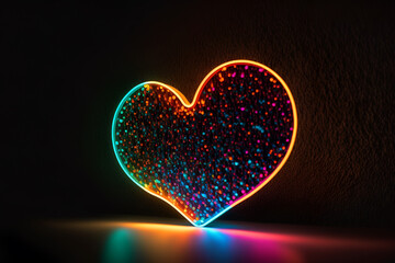 Wall Mural - heart of fire. A neon light multicolor heart on a dark night background. valentines day concept