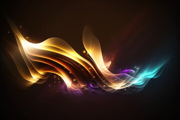 Wall Mural - Black background with wavy curly gradients light abstract 