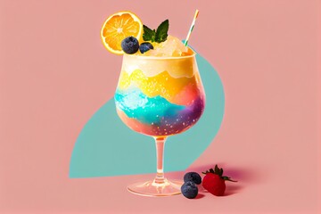 A Festive Summer Cocktail with a Pastel Background. Generative AI