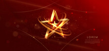 3D Golden Star With Golden On Red Background With Lighting Effect And Sparkle. Template Luxury Premium Award Design.