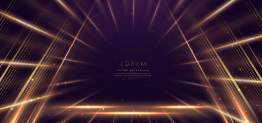 Wall Mural - elegant golden triangle glowing with lighting effect sparkle on dark purple background. template pre