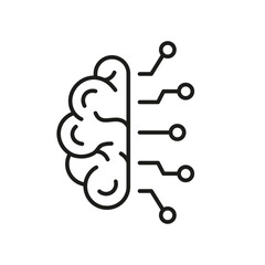 Poster - Artificial Intelligence Line Icon. AI, Neuroscience Innovation Concept Outline Icon. Human Brain and Network Technology Linear Pictogram. Editable Stroke. Isolated Vector Illustration