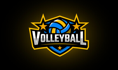 Wall Mural - Volleyball sport logo with ball, shield, star, and modern style