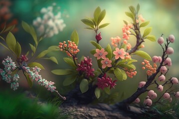 beautiful pink white flowers blooming with bokeh light , idea for freshness and happiness background or backdrop, Generative Ai