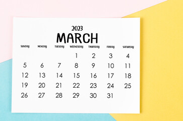 The March 2023 Monthly calendar on beautiful background.