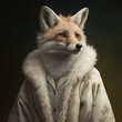 Anthropomorphic fox in a fur coat. Animals are like people. Generative AI tools