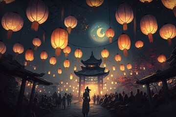 Wall Mural - Celebrating the Lantern Festival, Lunar New Year’s grand finale illustration generative ai