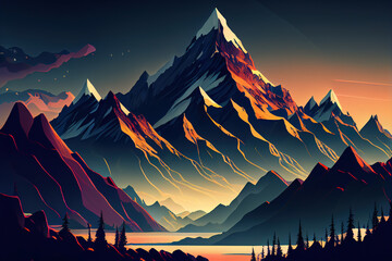 Wall Mural - Mountain image, Cartoon style. Ai generated image