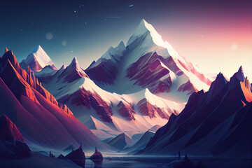 Wall Mural - Mountain image, Cartoon style. Ai generated image