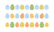 Easter vector borders. Easter egg decorative elements - border lines. Cute illustration for spring festive design and decor, egg hunt. Border line of pastel Easter eggs with geometric pattern.