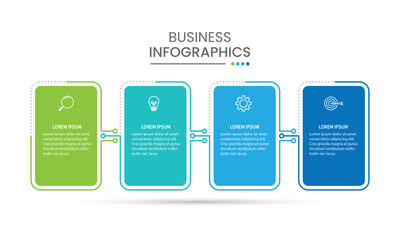 Business infographic. Timeline elements with paper and 4 options or steps. Vector illustration.