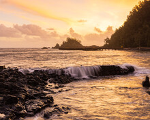 Daybreak Over Rolling Waves  At Hana Bay Beach Park, Hana, Maui, Hawaii, USA