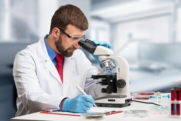  Serious medical scientist do research in laboratory