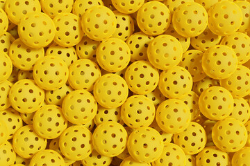 pickleball are many sports balls. top view closeup 3d rendering