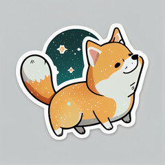 Poster - shiba inu in space die cut sticker cute kawaii. Generative AI