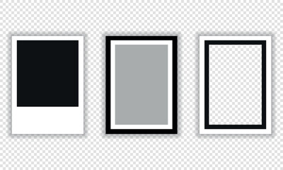 Poster - Photo frames, realistic mockup of square black and white frames, vector set. Empty frame for your design. Vector template for image, painting, poster, inscription or photo gallery