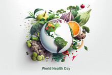 World Health Day Concept With Healty Illustration.