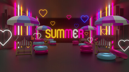 Wall Mural - Summer Neon Background 3d render