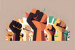 fists up representing racial ethnic diversity cause, equality, minimalist vector illustration flat design. Isolated.