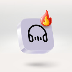 Aufkleber - Mobile app icon with headphones and flame sign. Place your logo or icon into button. 3d vector icon isolated on white background