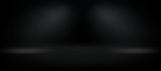 Poster - Deep black wide room with light projectors. 3d vector premium showcase for display products