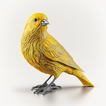  A Yellow Bird Is Standing On A White Surface With Its Beak Open And It's Head Turned To The Side, With A White Background.  Generative Ai