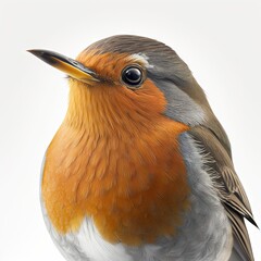 Wall Mural -  a close up of a small bird with a white back ground and orange and gray feathers and a white back ground with a white background.  generative ai