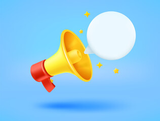 Poster - Loud speaker with speech cloud. Breaking news concept. 3d vector illustration
