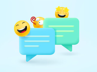 Fototapete - Speech clouds with emojis. Conversation concept. 3d vector icon 

