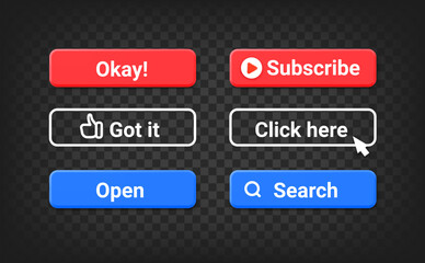 Poster - Different interface buttons set. 3d vector objects isolated on transparent background