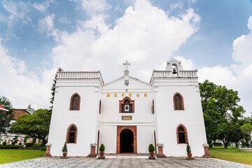 Building view of the Wanchin Basilica of the Immaculate Conception, An old Catholic church in Wanjin Village, Pingtung County, Taiwan.