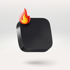 Fototapete - Black empty app icon with bonfire. Place your logo or icon into button. 3d vector icon isolated on white background