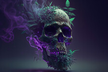 Skull In The Night With Purple Neon Lights